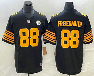 Men's Pittsburgh Steelers #88 Pat Freiermuth Black Yellow 2023 FUSE Color Rush Stitched Nike Limited Jersey