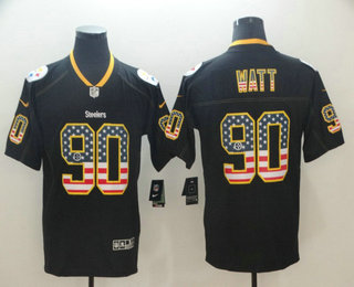 Men's Pittsburgh Steelers #90 T. J. Watt 2018 USA Flag Fashion Black Color Rush Stitched Nike Limited Jersey