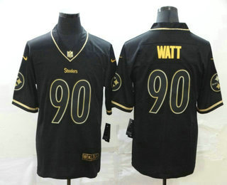 Men's Pittsburgh Steelers #90 T. J. Watt Black 100th Season Golden Edition Jersey