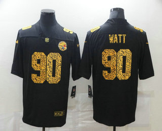 Men's Pittsburgh Steelers #90 T. J. Watt Black 2020 Nike Flocked Leopard Print Vapor Limited NFL Jersey