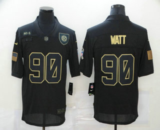 Men's Pittsburgh Steelers #90 T. J. Watt Black 2020 Salute To Service Stitched NFL Nike Limited Jersey