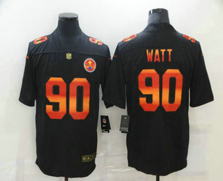 Men's Pittsburgh Steelers #90 T. J. Watt Black Red Orange Stripe Vapor Limited Nike NFL Jersey