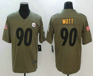 Men's Pittsburgh Steelers #90 T. J. Watt Gray 2017 Olive Salute To Service Stitched NFL Nike Limited Jersey