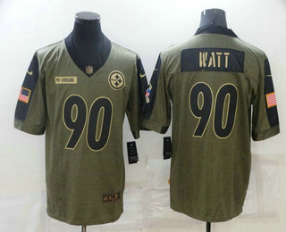 Men's Pittsburgh Steelers #90 TJ Watt 2021 Olive Salute To Service Limited Stitched Jersey