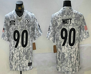 Men's Pittsburgh Steelers #90 TJ Watt Arctic Camo 2024 FUSE Salute to Service Limited Stitched Jersey