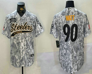 Men's Pittsburgh Steelers #90 TJ Watt Arctic Camo 2024 Salute to Service Stitched Baseball Jersey