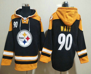 Men's Pittsburgh Steelers #90 TJ Watt Black Ageless Must Have Lace Up Pullover Hoodie