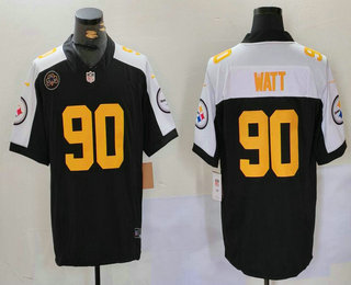 Men's Pittsburgh Steelers #90 TJ Watt Black Gold 2024 FUSE Vapor Limited Stitched Jersey