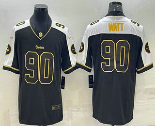 Men's Pittsburgh Steelers #90 TJ Watt Black Gold Thanksgiving Vapor Untouchable Limited Stitched Jersey