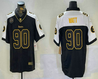 Men's Pittsburgh Steelers #90 TJ Watt Black Gold Thanksgiving Vapor With Patch Limited Stitched Jersey