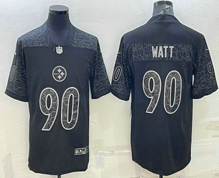 Men's Pittsburgh Steelers #90 TJ Watt Black Reflective Limited Stitched Football Jersey