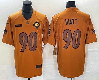 Men's Pittsburgh Steelers #90 TJ Watt Brown 2023 Salute To Service Limited Stitched Jersey