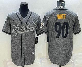 Men's Pittsburgh Steelers #90 TJ Watt Grey Gridiron Cool Base Stitched Baseball Jersey