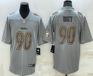 Men's Pittsburgh Steelers #90 TJ Watt LOGO Grey Atmosphere Fashion 2022 Vapor Untouchable Stitched Limited Jersey