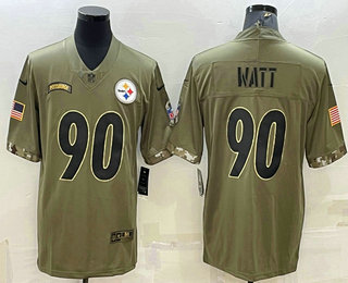 Men's Pittsburgh Steelers #90 TJ Watt Olive 2022 Salute To Service Limited Stitched Jersey