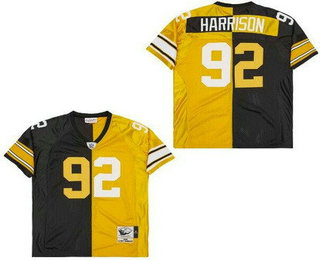 Men's Pittsburgh Steelers #92 James Harrison Black Yellow Split Throwback Jersey