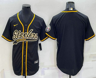 Men's Pittsburgh Steelers Blank Black With Patch Cool Base Stitched Baseball Jersey