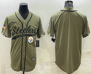 Men's Pittsburgh Steelers Blank Olive Salute to Service Cool Base Stitched Baseball Jersey