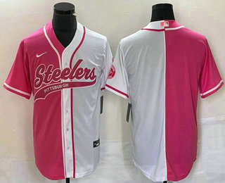 Men's Pittsburgh Steelers Blank Pink White Two Tone With Patch Cool Base Stitched Baseball Jersey