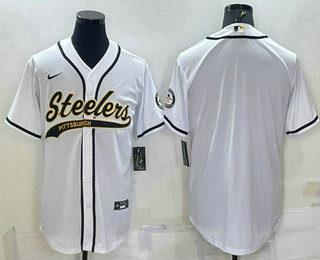 Men's Pittsburgh Steelers Blank White With Patch Cool Base Stitched Baseball Jersey