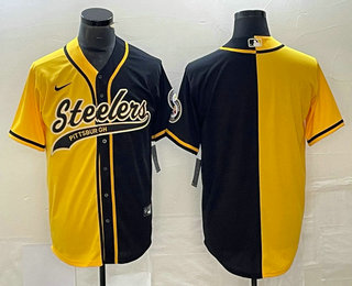 Men's Pittsburgh Steelers Blank Yellow Black Two Tone With Patch Cool Base Stitched Baseball Jersey