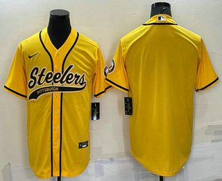 Men's Pittsburgh Steelers Blank Yellow With Patch Cool Base Stitched Baseball Jersey