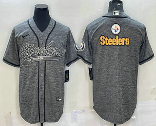 Men's Pittsburgh Steelers Grey Gridiron Team Big Logo Cool Base Stitched Baseball Jersey