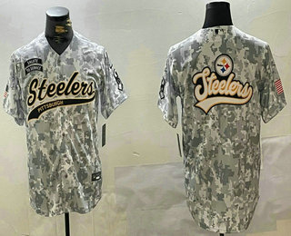 Men's Pittsburgh Steelers Team Logo 2024 Arctic Camo Salute to Service Stitched Baseball Jersey