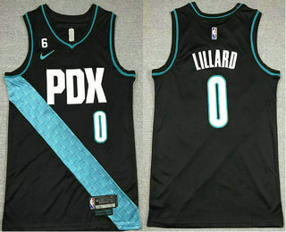 Men's Portland Trail Blazers #0 Damian Lillard 2023 Black City Edition With 6 Patch Stitched Jersey