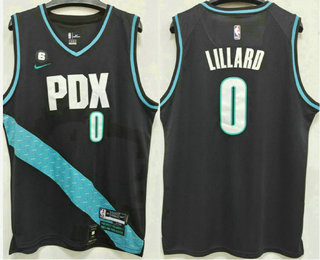 Men's Portland Trail Blazers #0 Damian Lillard 2023 Black City Edition With 6 Patch Stitched Jersey