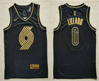 Men's Portland Trail Blazers #0 Damian Lillard Black Golden Edition Nike Swingman Jersey