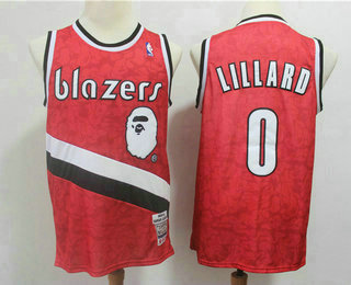 Men's Portland Trail Blazers #0 Damian Lillard Mitchell & Ness x BAPE 2018-19 Red Swingman Jersey