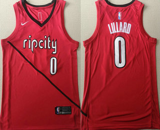 Men's Portland Trail Blazers #0 Damian Lillard Red Nike Swingman 2018 playoffs Earned Edition Stitched Jersey