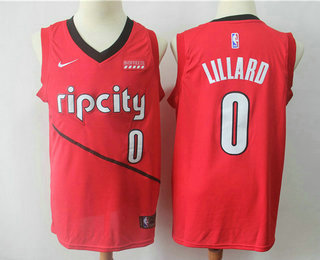 Men's Portland Trail Blazers #0 Damian Lillard Red Nike Swingman 2018 playoffs Earned Edition Stitched Jersey With The Sponsor Logo