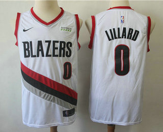 Men's Portland Trail Blazers #0 Damian Lillard White Nike Swingman 2018 Stitched Jersey With The Sponsor Logo