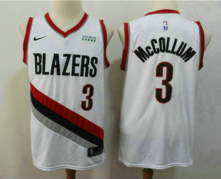 Men's Portland Trail Blazers #3 C.J. McCollum White Nike Swingman 2018 Stitched Jersey With The Sponsor Logo