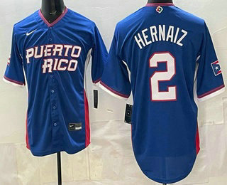 Men's Puerto Rico #2 Darell Hernaiz Blue 2026 World Baseball Classic Cool Base Jersey