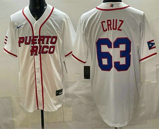 Men's Puerto Rico #63 Fernando Cruz White 2026 World Baseball Classic Cool Base Jersey