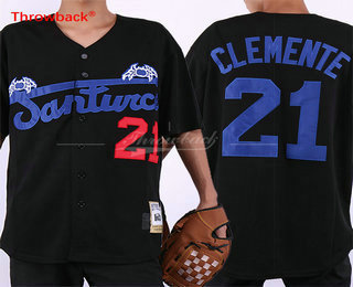 Men's Puerto Rico Cangrejeros de Santurce #21 Roberto Clemente Black Collection Stitched Baseball Jersey