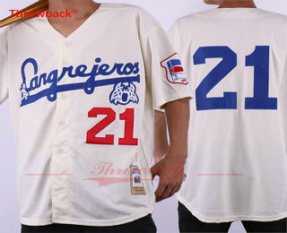 Men's Puerto Rico Cangrejeros de Santurce #21 Roberto Clemente Cream Collection Stitched Baseball Jersey