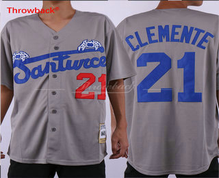 Men's Puerto Rico Cangrejeros de Santurce #21 Roberto Clemente Gray Collection Stitched Baseball Jersey