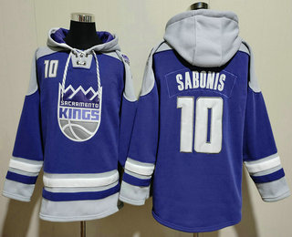 Men's Sacramento Kings #10 Domantas Sabonis Blue Grey Lace Up Pullover Hoodie