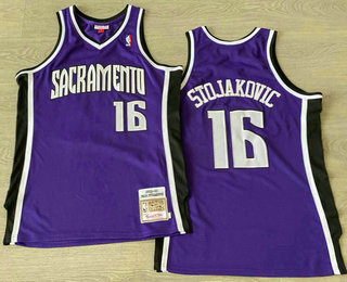 Men's Sacramento Kings #16 Peja Stojakovic Purple Hardwood AU Stitched Throwback Jersey