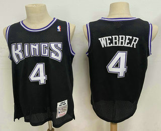 Men's Sacramento Kings #4 Chris Webber Black Hardwood Classics Soul Swingman Stitched NBA Throwback Jersey