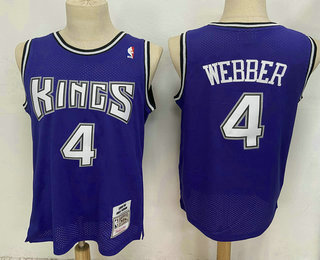 Men's Sacramento Kings #4 Chris Webber Purple Hardwood Classics Soul Swingman Stitched NBA Throwback Jersey