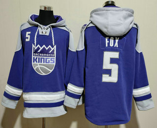 Men's Sacramento Kings #5 De Aaron Fox Blue Grey Lace Up Pullover Hoodie