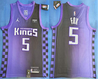 Men's Sacramento Kings #5 DeAaron Fox Purple 2023 Statement Edition Swingman Stitched Jersey