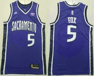 Men's Sacramento Kings #5 DeAaron Fox Purple 2024 City Edition Swingman Sponsor Stitched Jersey