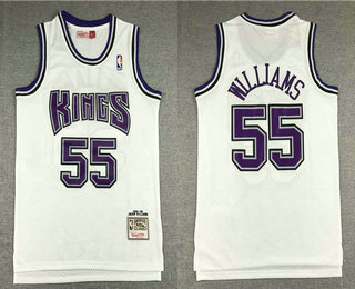 Men's Sacramento Kings #55 Jason Williams 1998-99 White Hardwood Classics Soul Swingman Stitched NBA Throwback Jersey