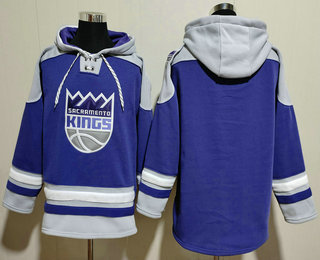 Men's Sacramento Kings Blank Blue Grey Lace Up Pullover Hoodie